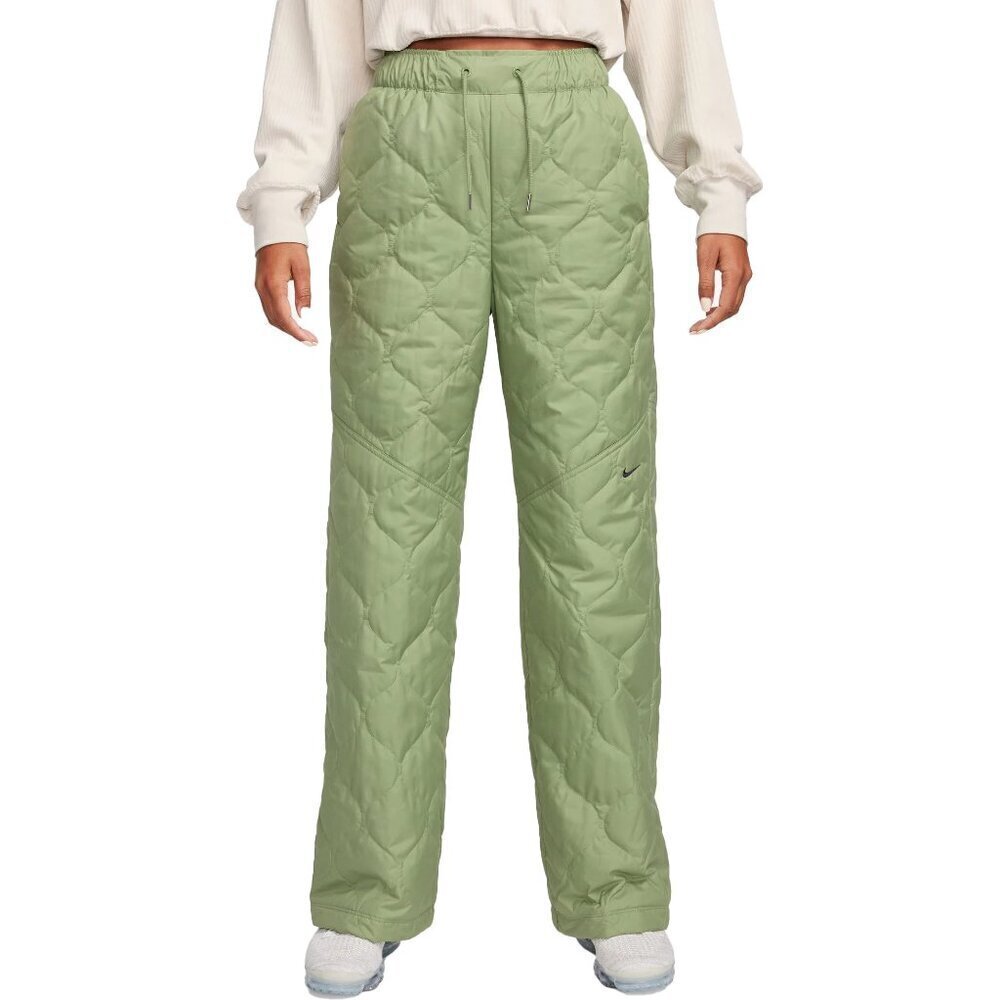 NWT Nike Sportswear Essential Quilted High Waisted Green Wide Leg Pants